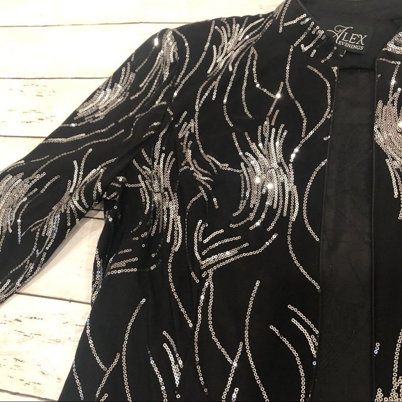 Alex Evenings Plus Size Sequin Mandarin Collar Neck 3/4 Sleeve Jacket Blazer - Picture 4 of 6